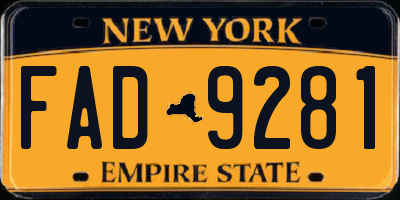 NY license plate FAD9281