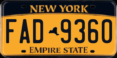 NY license plate FAD9360