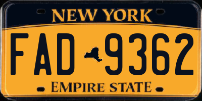 NY license plate FAD9362