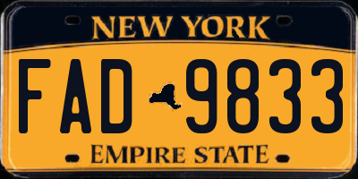 NY license plate FAD9833