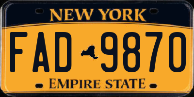 NY license plate FAD9870