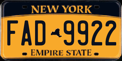 NY license plate FAD9922