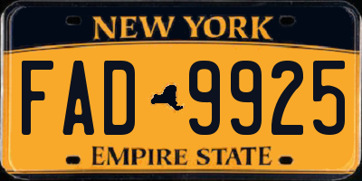 NY license plate FAD9925