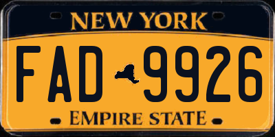 NY license plate FAD9926