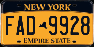 NY license plate FAD9928