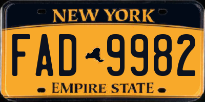 NY license plate FAD9982
