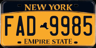 NY license plate FAD9985