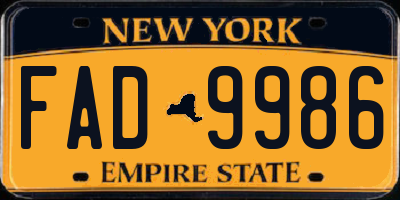 NY license plate FAD9986