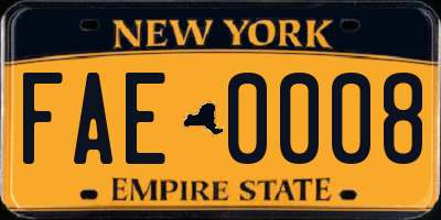 NY license plate FAE0008