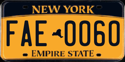 NY license plate FAE0060