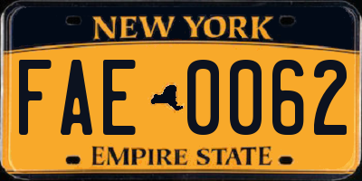 NY license plate FAE0062