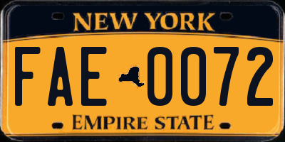 NY license plate FAE0072