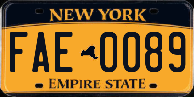 NY license plate FAE0089