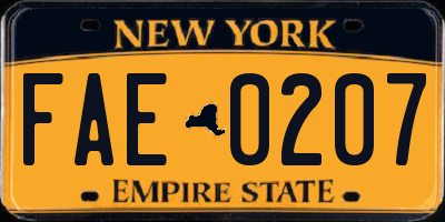 NY license plate FAE0207