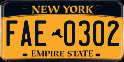 NY license plate FAE0302