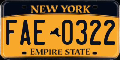NY license plate FAE0322