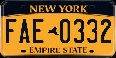 NY license plate FAE0332