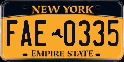 NY license plate FAE0335