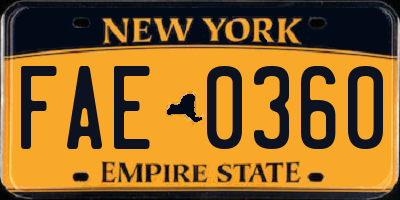 NY license plate FAE0360