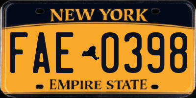 NY license plate FAE0398