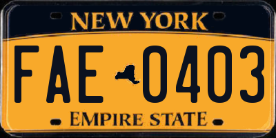 NY license plate FAE0403