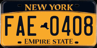 NY license plate FAE0408