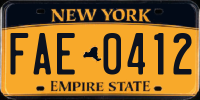 NY license plate FAE0412