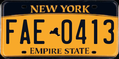 NY license plate FAE0413