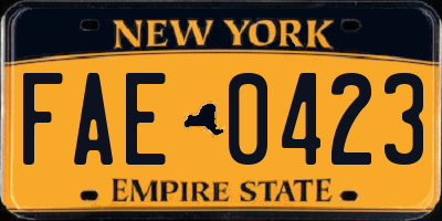 NY license plate FAE0423