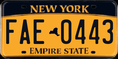 NY license plate FAE0443