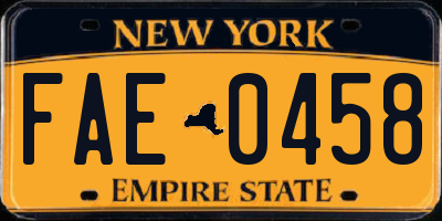 NY license plate FAE0458