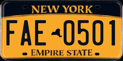 NY license plate FAE0501