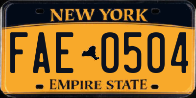 NY license plate FAE0504