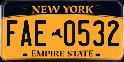 NY license plate FAE0532