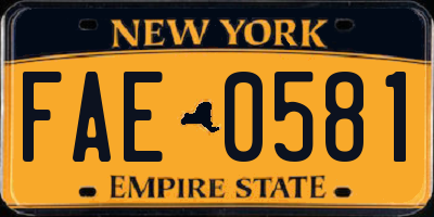 NY license plate FAE0581