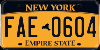 NY license plate FAE0604