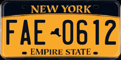 NY license plate FAE0612