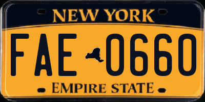 NY license plate FAE0660