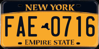 NY license plate FAE0716