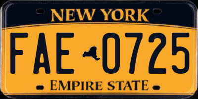NY license plate FAE0725