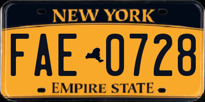 NY license plate FAE0728