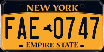 NY license plate FAE0747