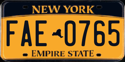 NY license plate FAE0765