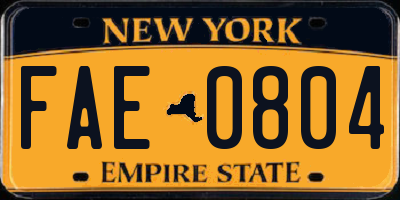 NY license plate FAE0804