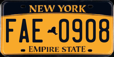 NY license plate FAE0908