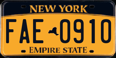 NY license plate FAE0910