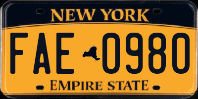 NY license plate FAE0980