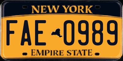 NY license plate FAE0989