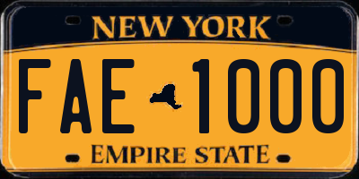 NY license plate FAE1000