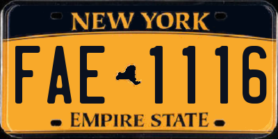 NY license plate FAE1116